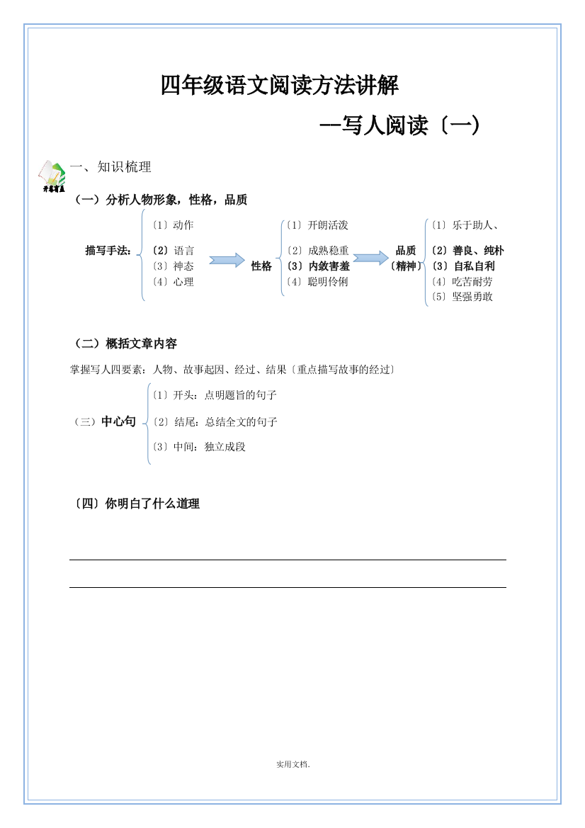 四年级语文写人文章阅读训练