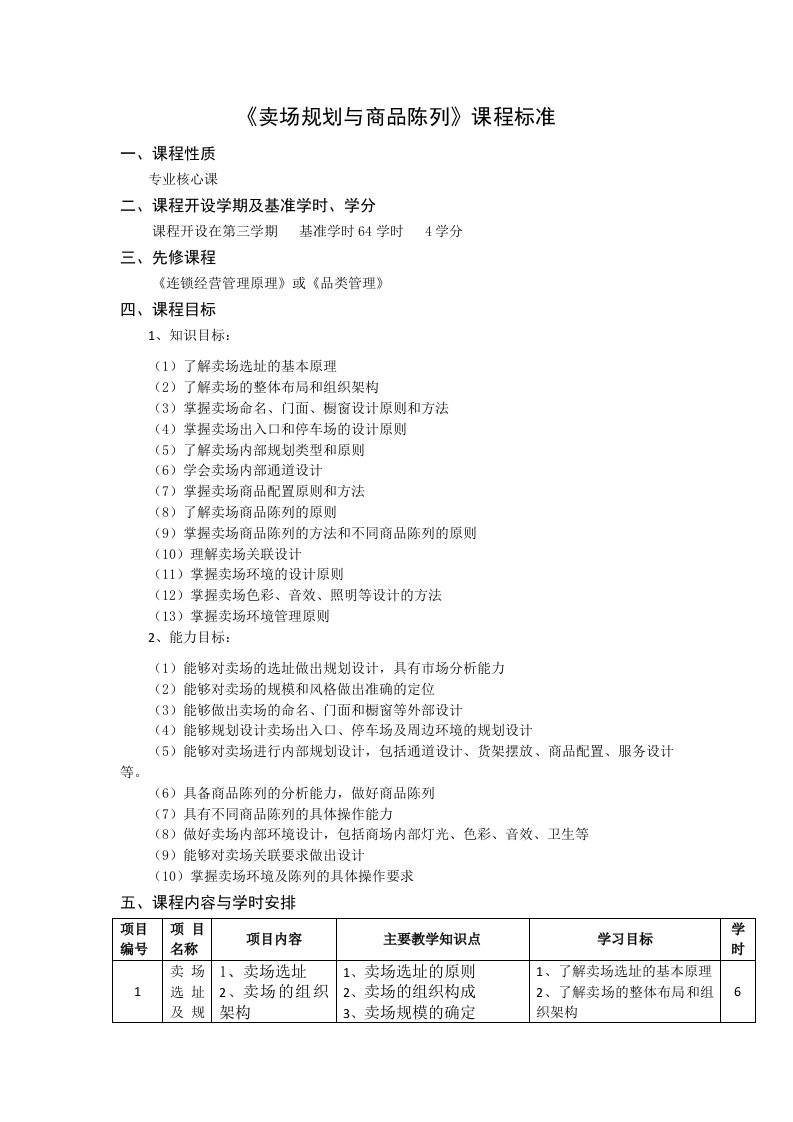 卖场规划与商品陈列课程标准