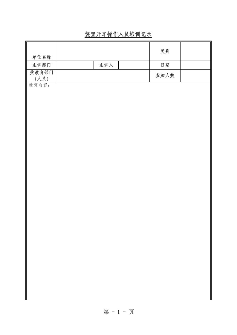 装置开车操作人员培训记录（word表格）