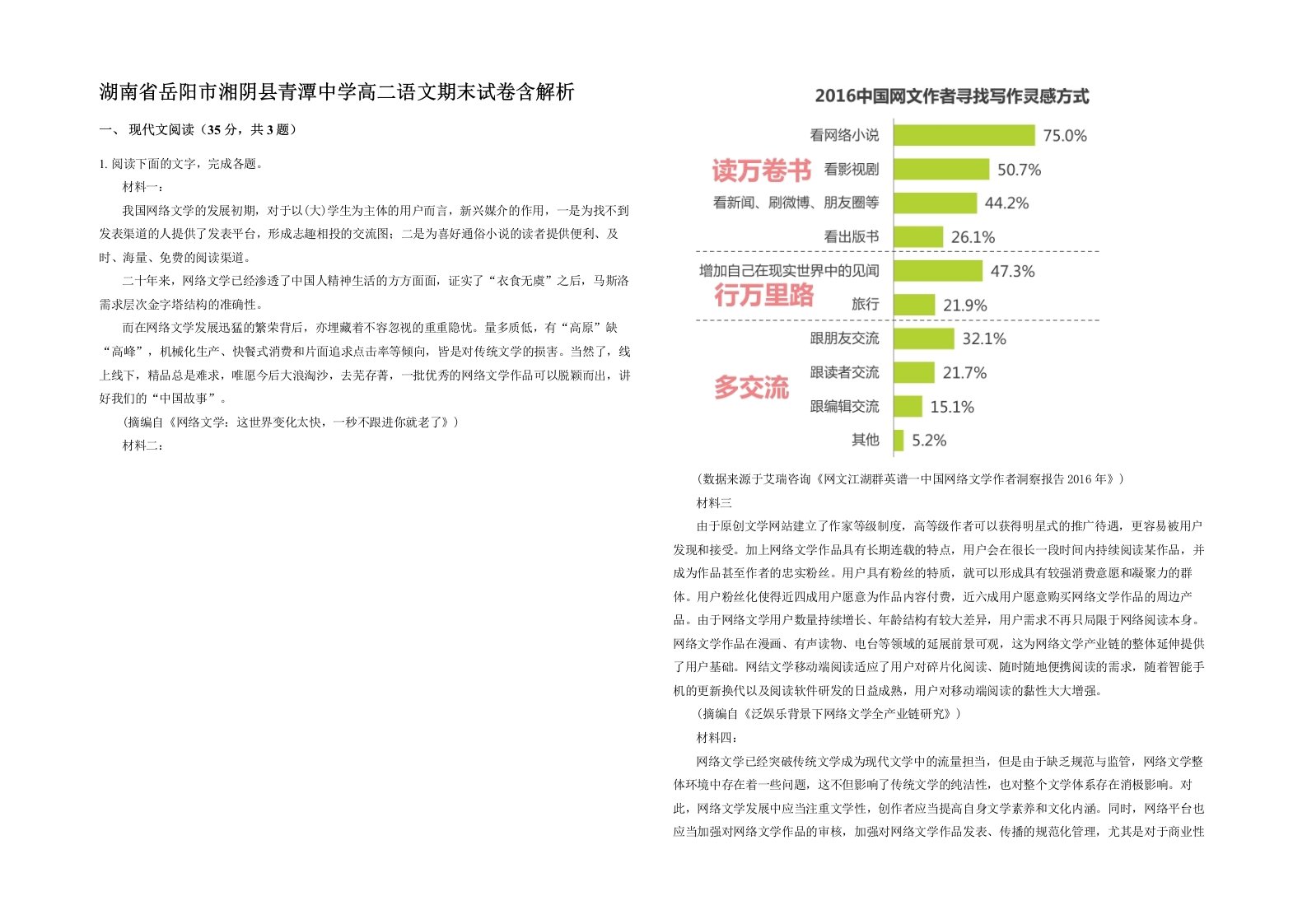 湖南省岳阳市湘阴县青潭中学高二语文期末试卷含解析