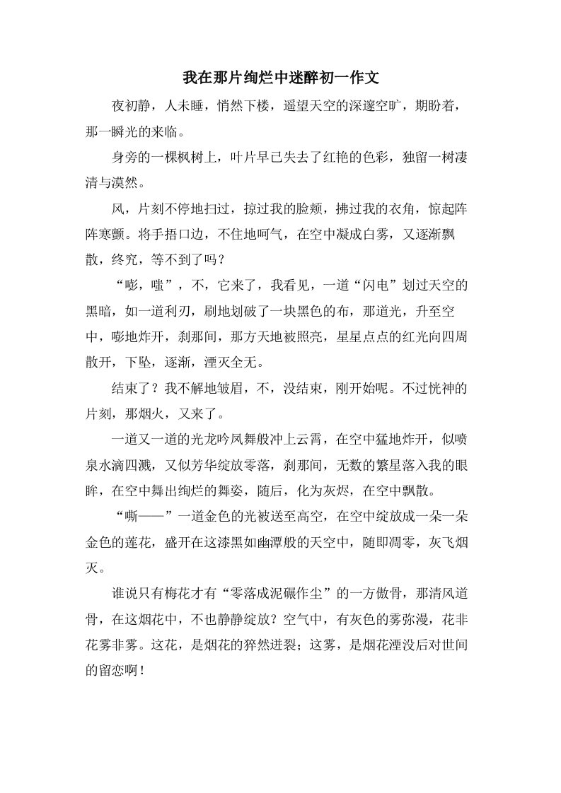 我在那片绚烂中迷醉初一作文