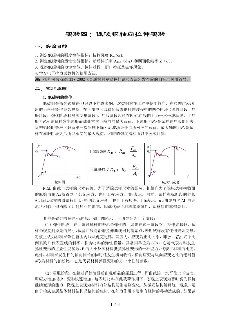 实验金属材料的轴向拉伸实验