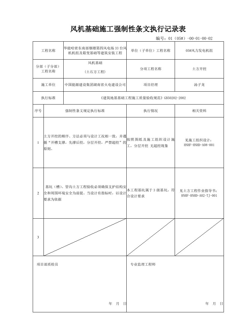 风机基础强制性条文执行记录表