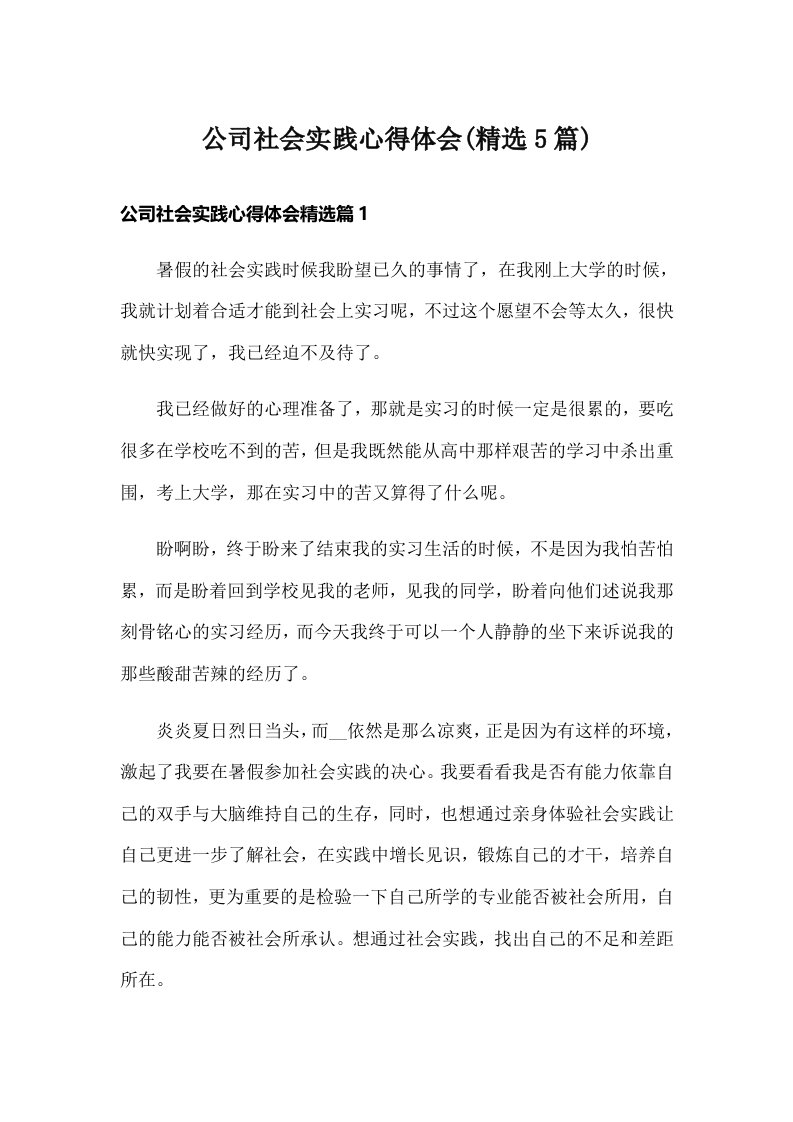 公司社会实践心得体会(精选5篇)