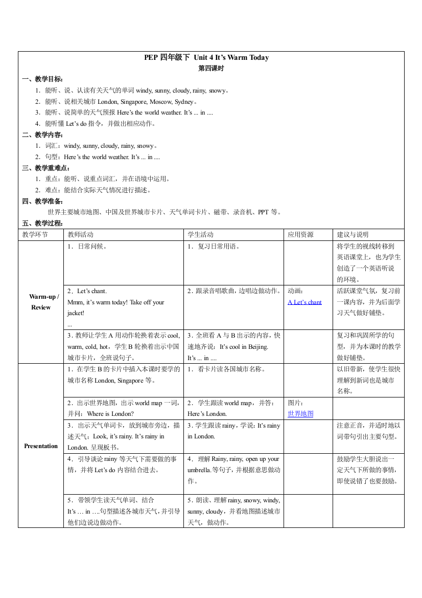 四年级下Unit4It