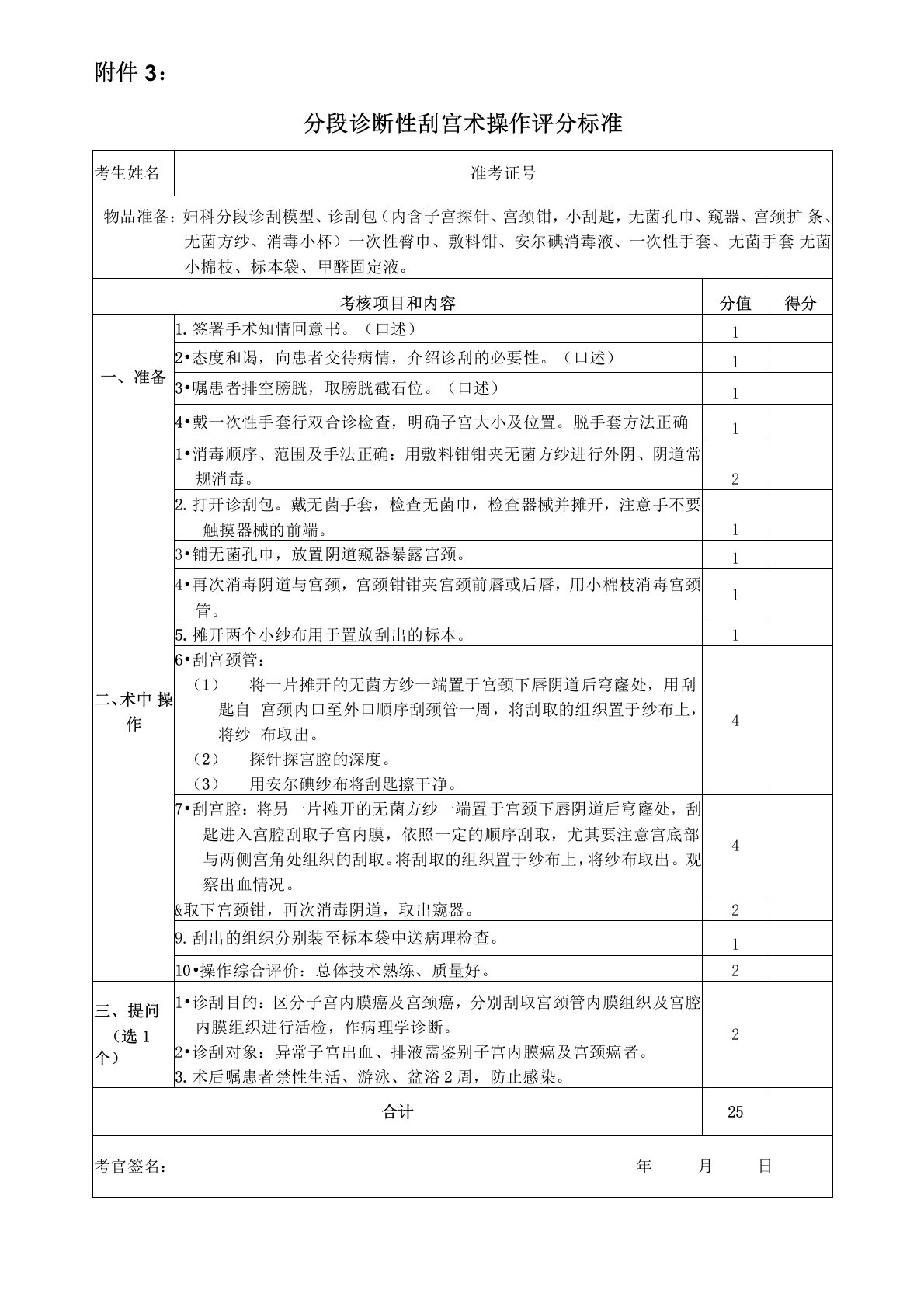 妇产科操作技能评分表