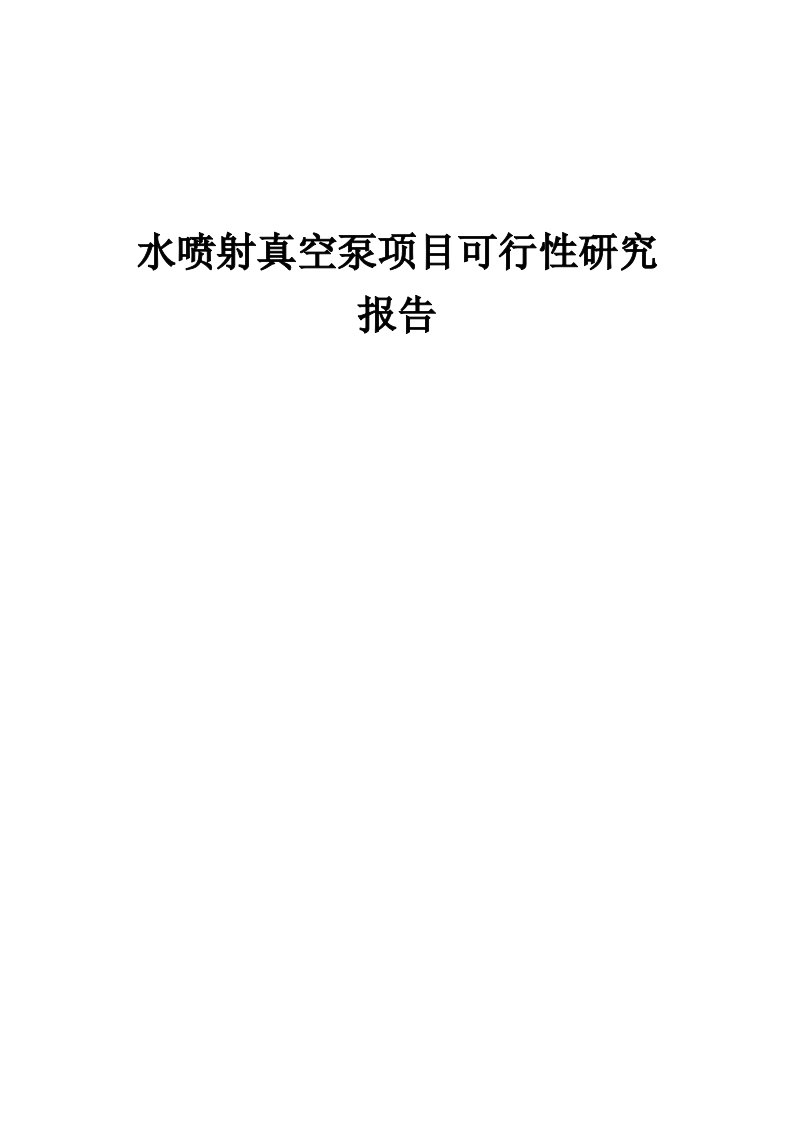 2024年水喷射真空泵项目可行性研究报告