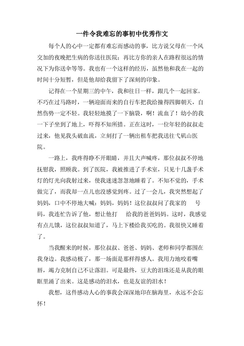 一件令我难忘的事初中作文2