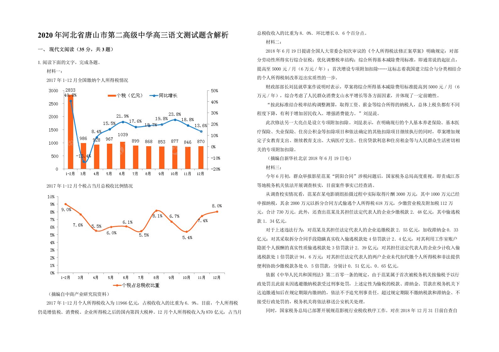 2020年河北省唐山市第二高级中学高三语文测试题含解析