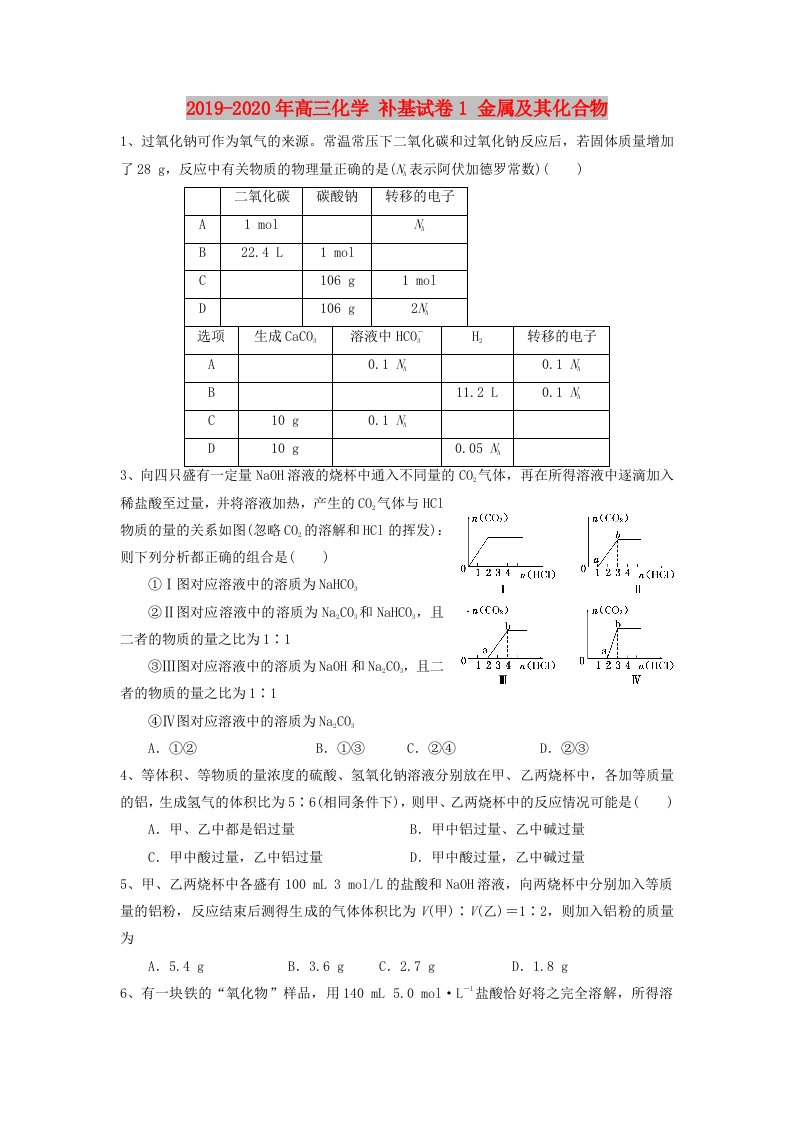 2019-2020年高三化学