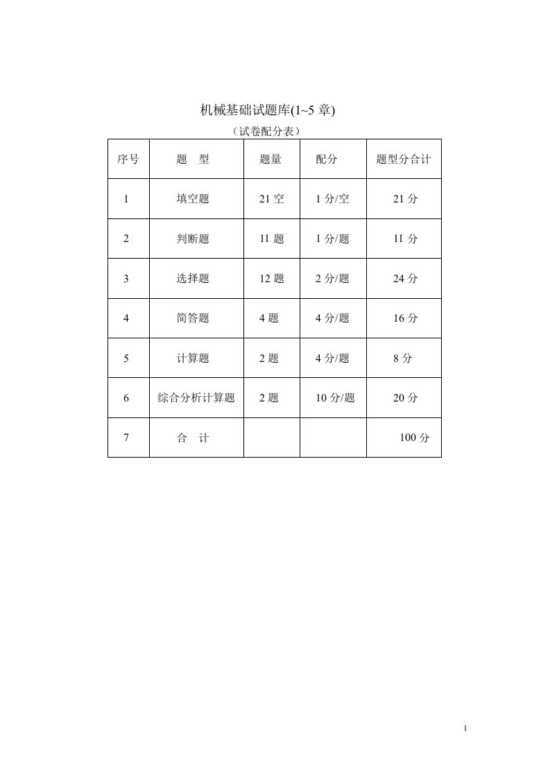 中职机械专业试题库-机械基础(李世维高等教育出版社