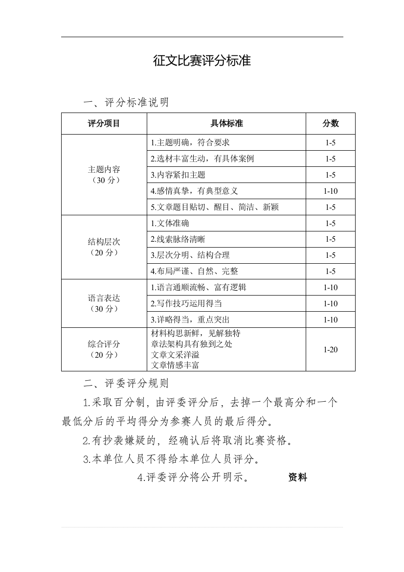 征文比赛评分标准资料