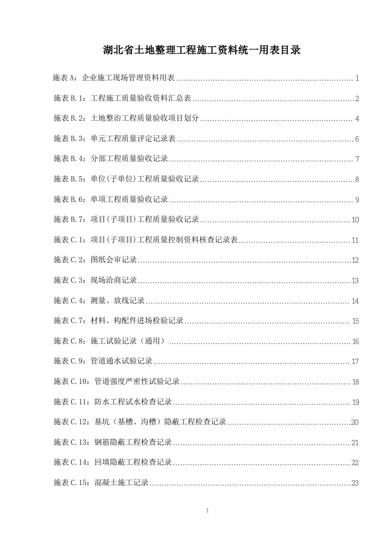 湖北省土地整治工程施工统一用表_2