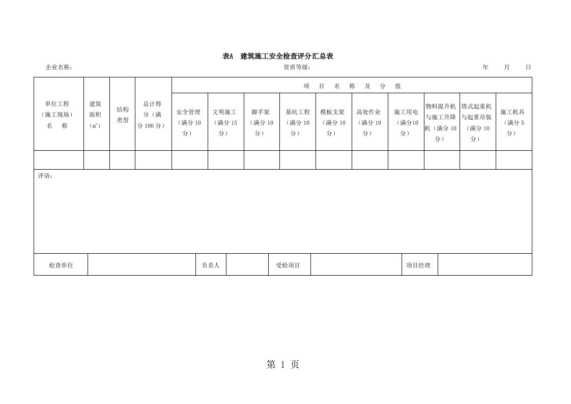 建筑施工安全检查标准JGJ592019表格