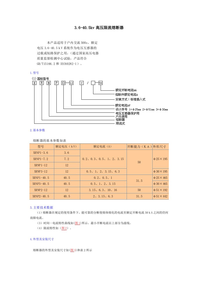 3.6-40.5kv高压限流熔断器