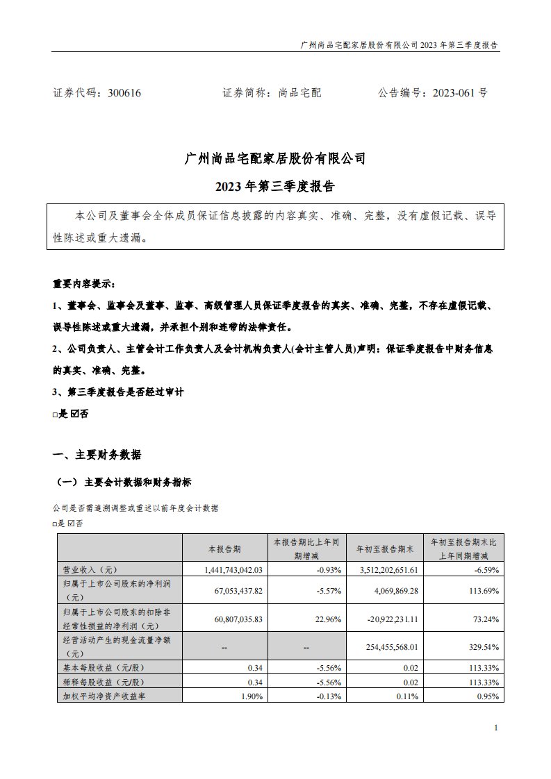 深交所-尚品宅配：2023年三季度报告-20231027