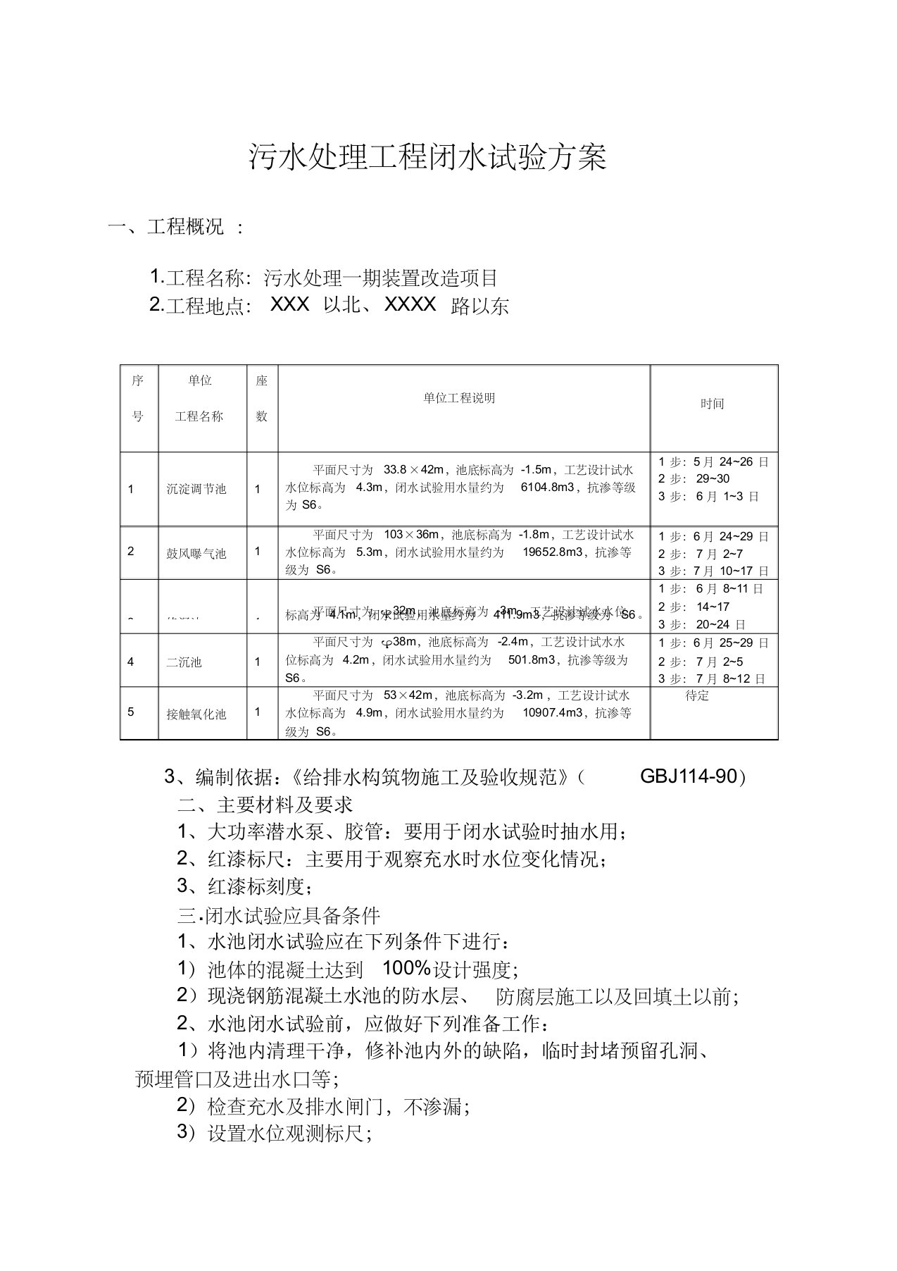 污水处理池试水方案