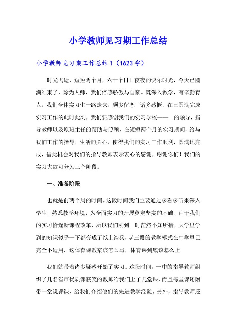 小学教师见习期工作总结