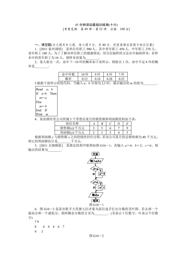 2013届高三数学一轮复习基础训练系列卷(及答案)