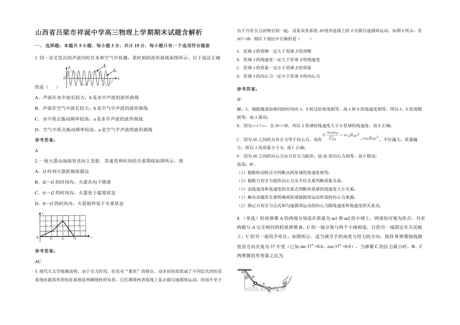 山西省吕梁市祥诞中学高三物理上学期期末试题含解析