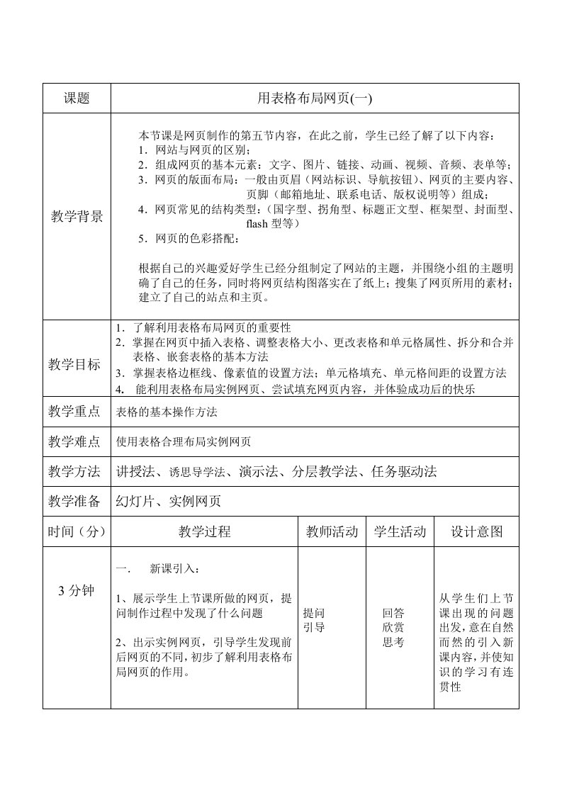 用表格布局网页教案