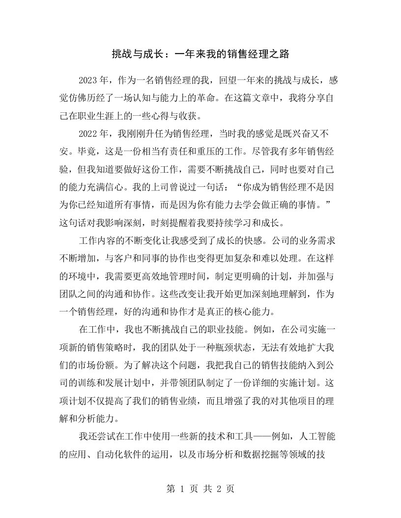 挑战与成长：一年来我的销售经理之路