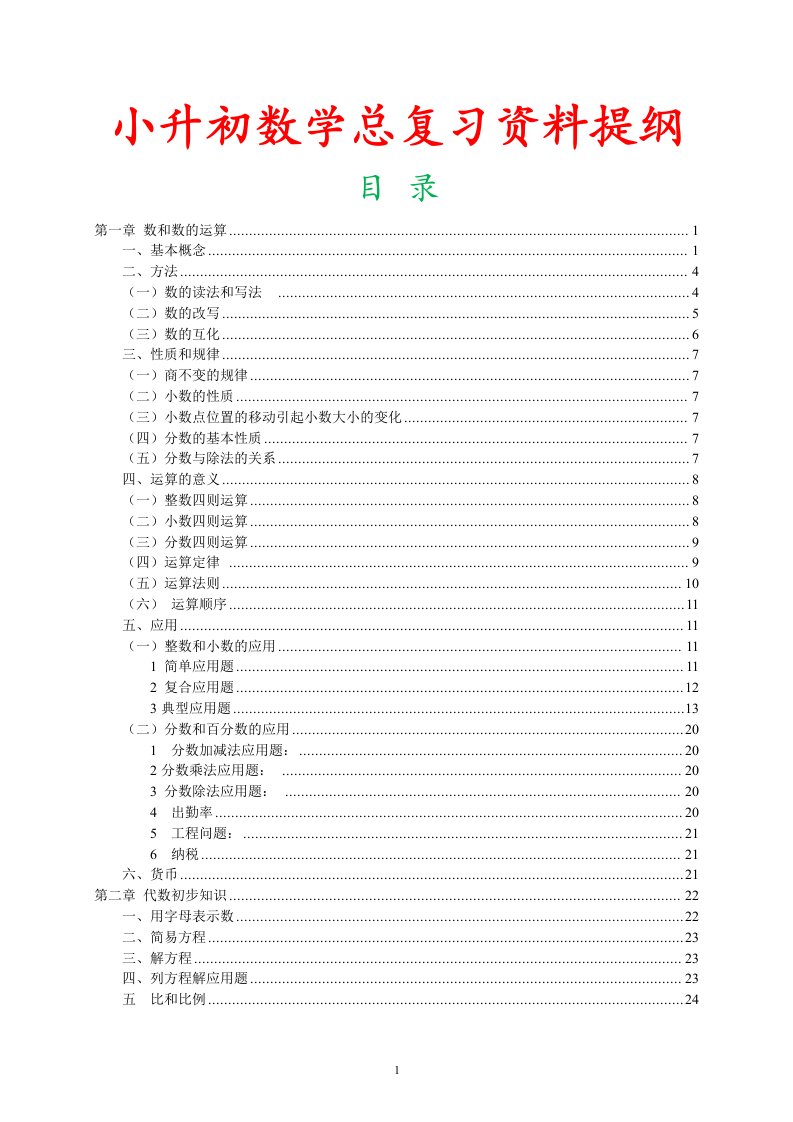 2018年人教版小学六年级数学小升初总复习提纲知识点归纳详解