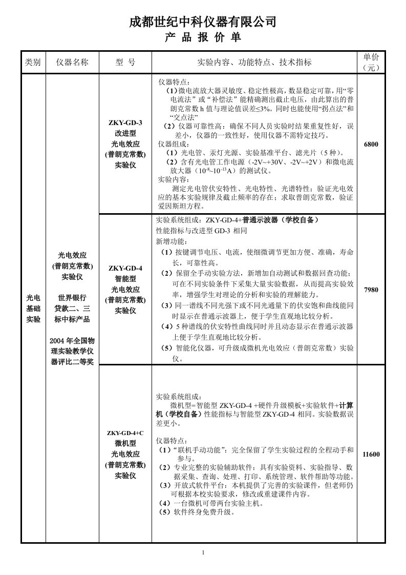 光电报价单（第十六版）