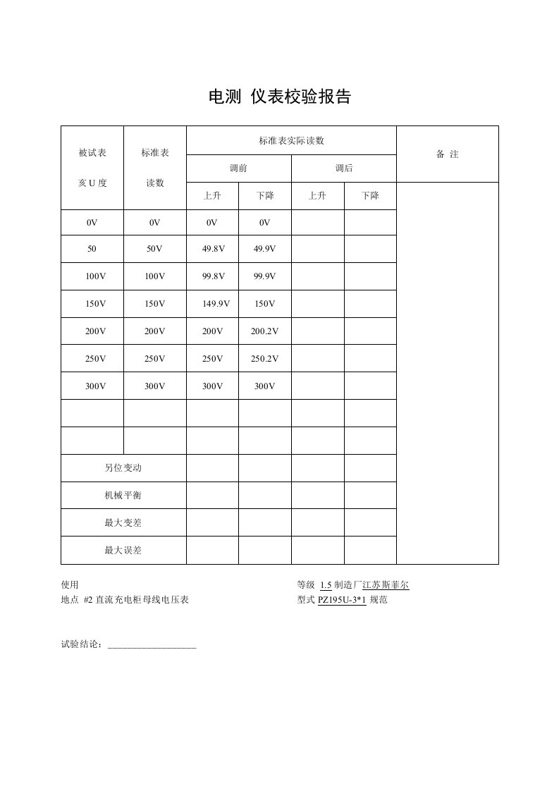 2直流充电柜电测仪表校验报告