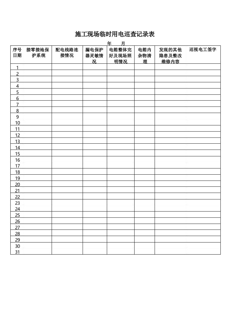 施工现场临时用电巡查记录表完整优秀版