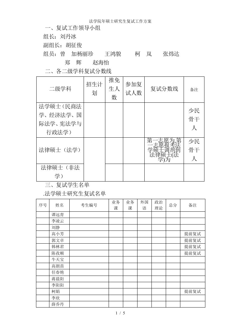 法学院硕士研究生复试工作方案