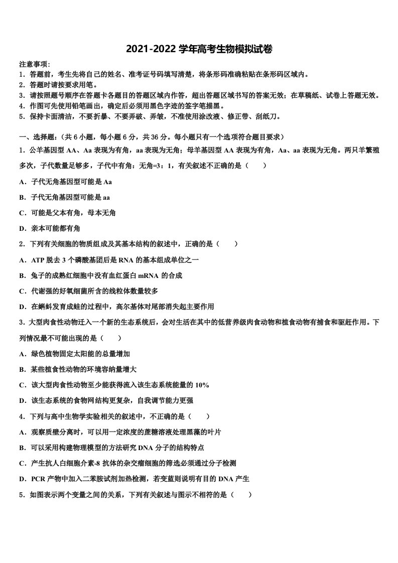 2022届甘肃省金昌市重点中学高三最后一卷生物试卷含解析