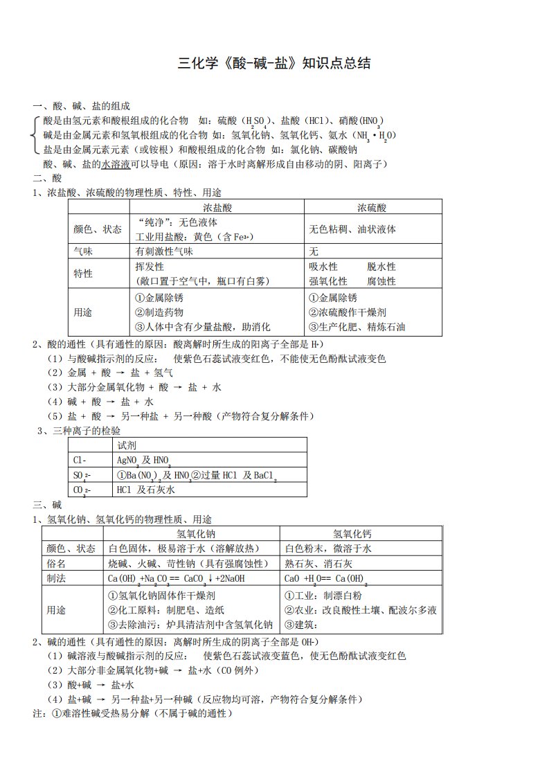 (完整版)初三化学试题：酸碱盐综合测试试卷以及答案