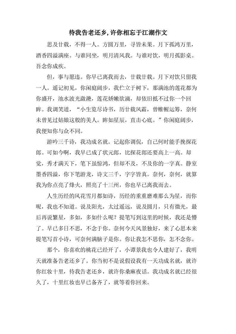 待我告老还乡,许你相忘于江湖作文