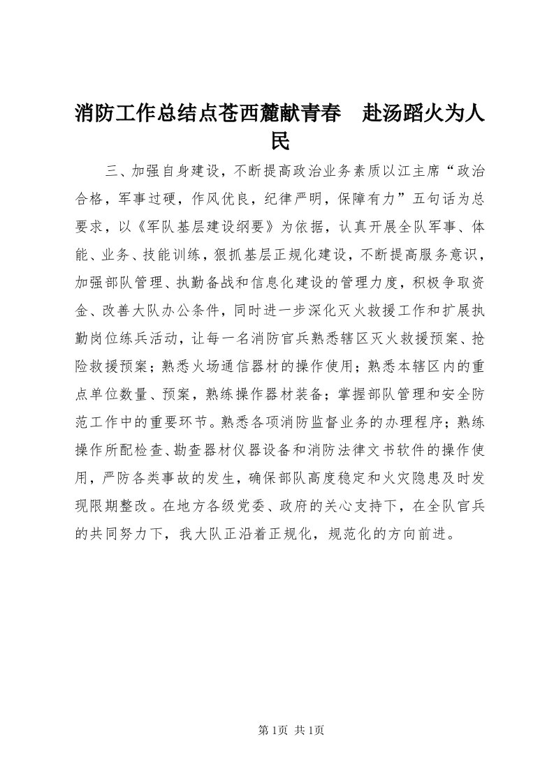 6消防工作总结点苍西麓献青春　赴汤蹈火为人民