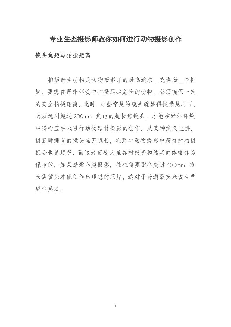 专业生态摄影师教你如何进行动物摄影创作