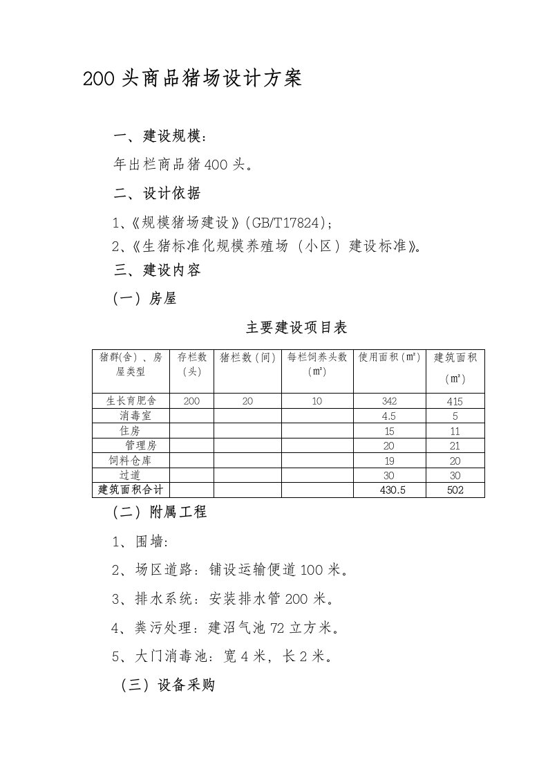 200头商品猪场设计方案