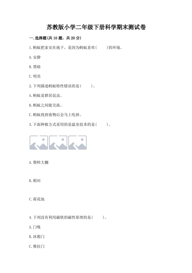 苏教版小学二年级下册科学期末测试卷精品（达标题）