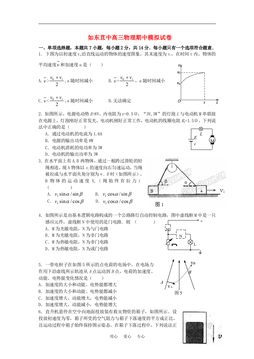 2008—2009学年度上学期江苏省如东苴中高三物理期中模拟试卷