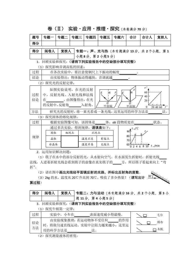 青岛市中考物理中考12年实验专题