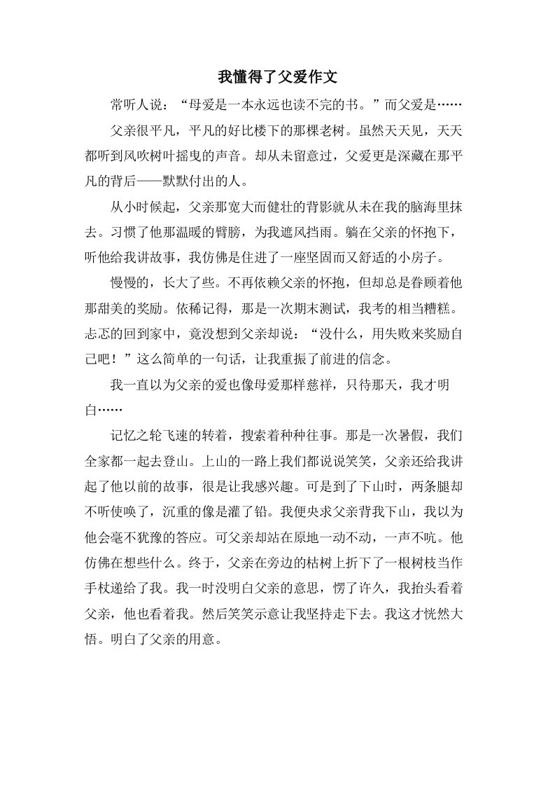 我懂得了父爱作文