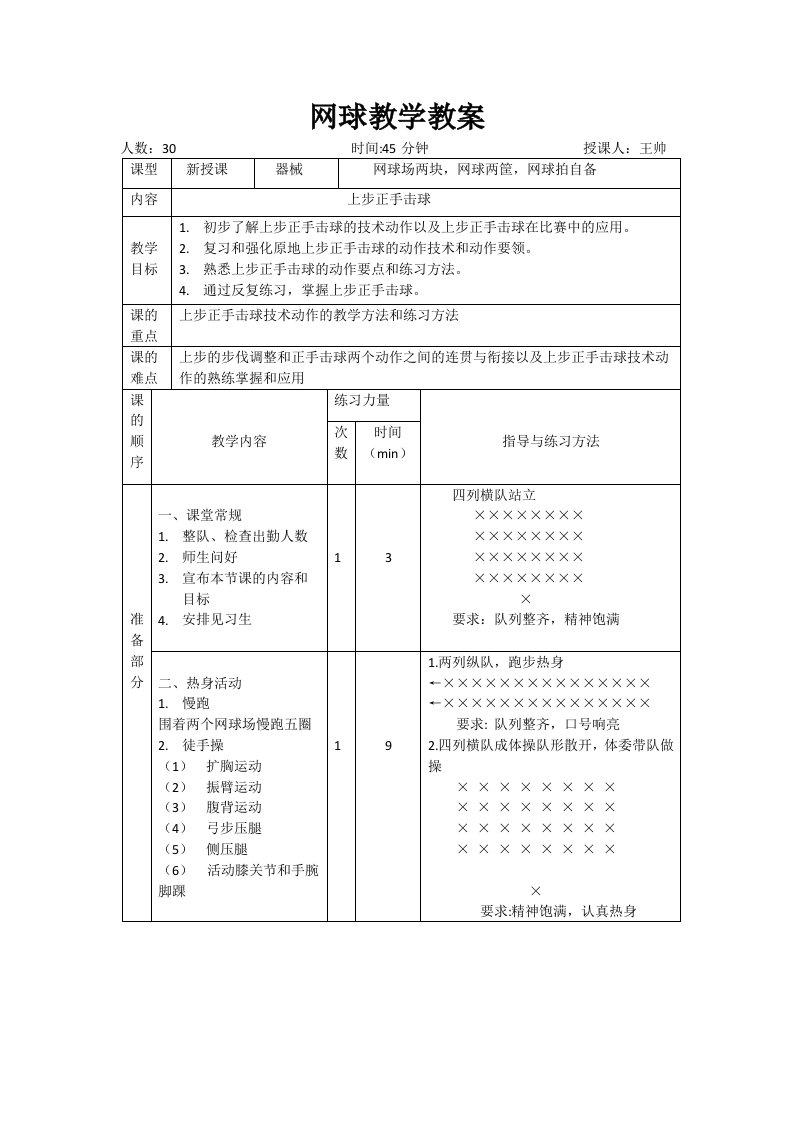 网球教学教案