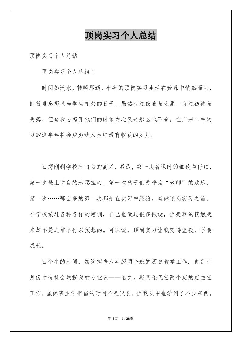 顶岗实习个人总结例文0