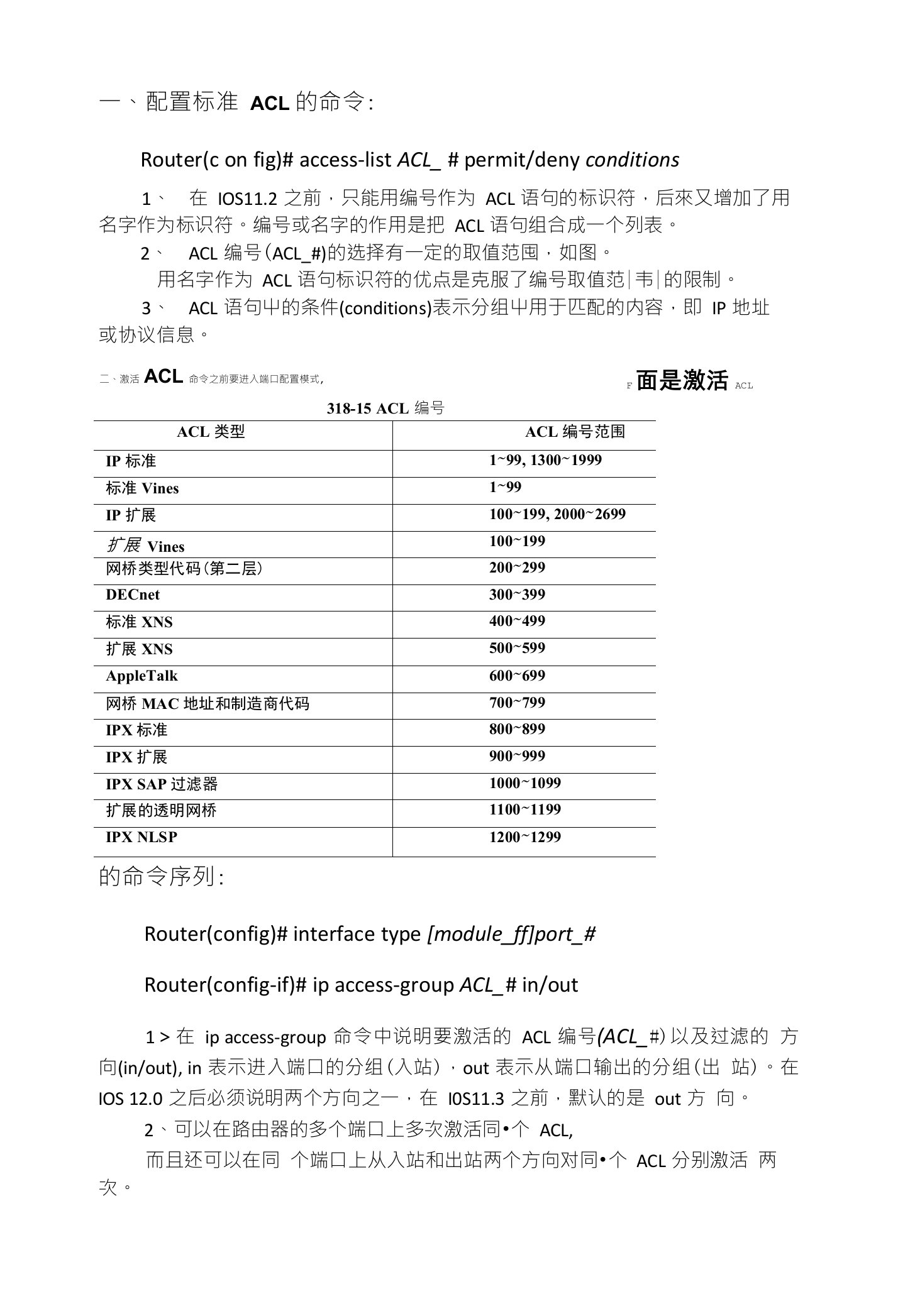 一、配置标准ACL的命令