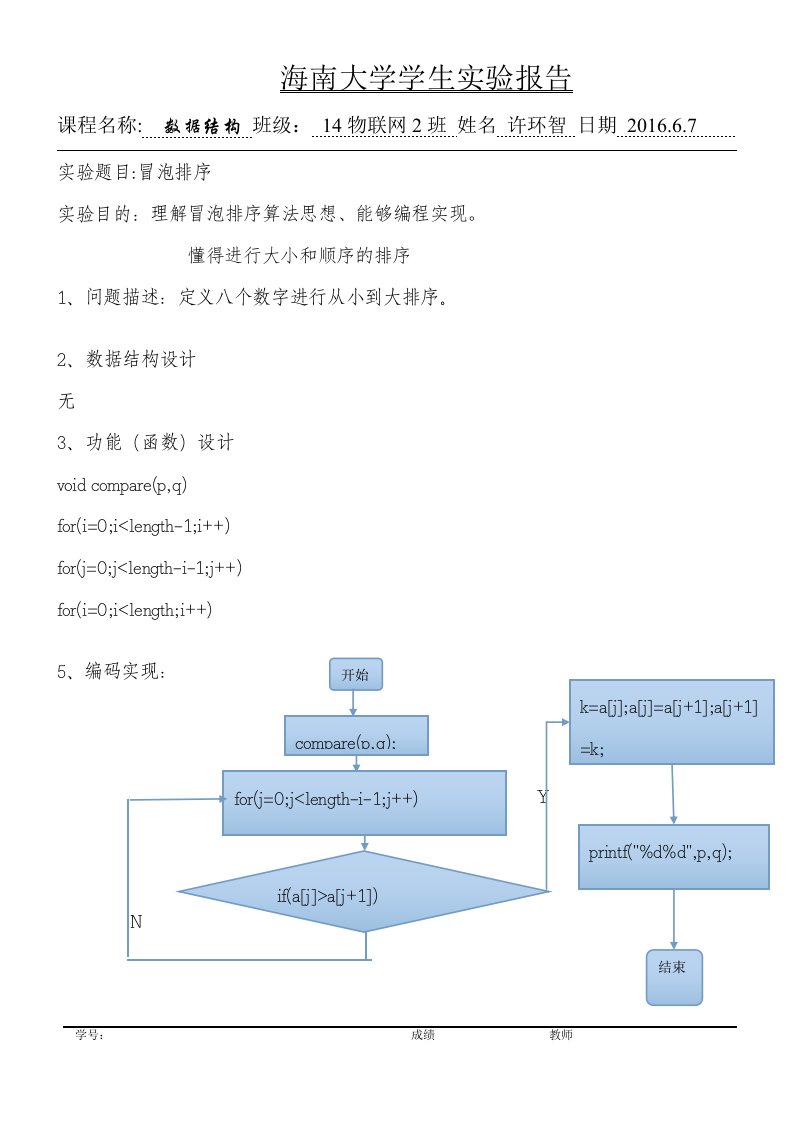 冒泡排序实验报告