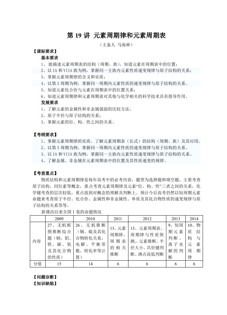 元素周期律和元素周期表