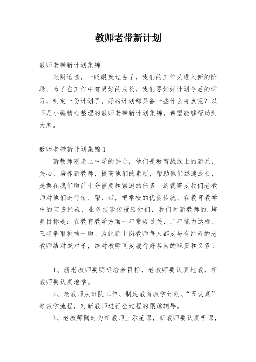 教师老带新计划