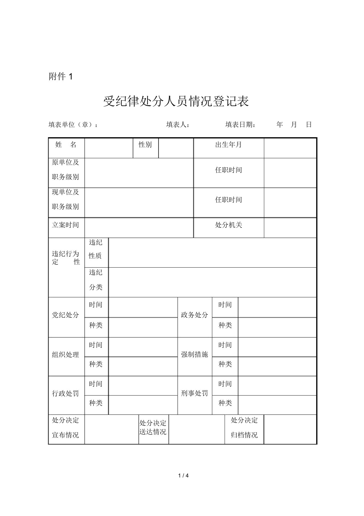 纪律处分登记表