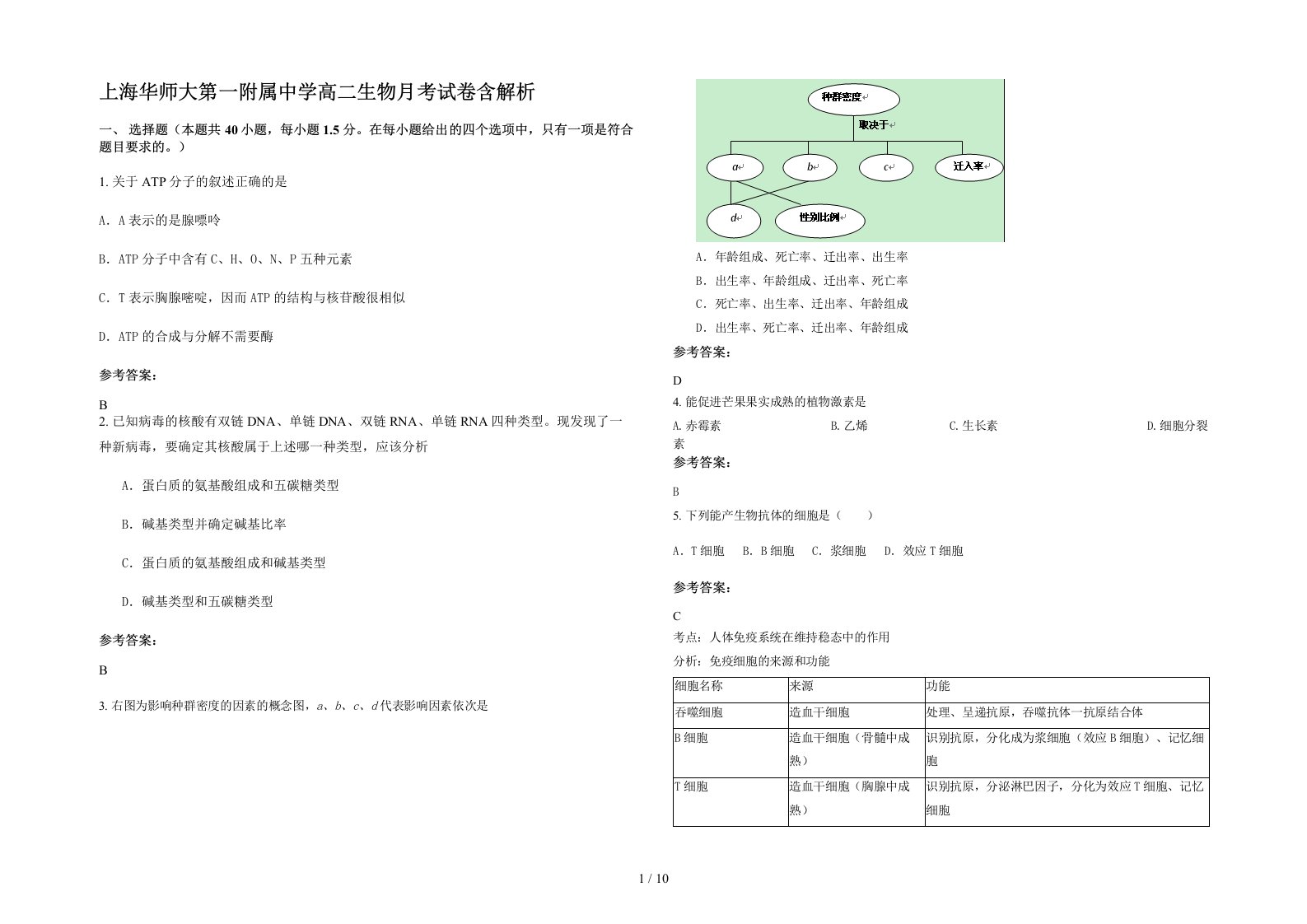 上海华师大第一附属中学高二生物月考试卷含解析