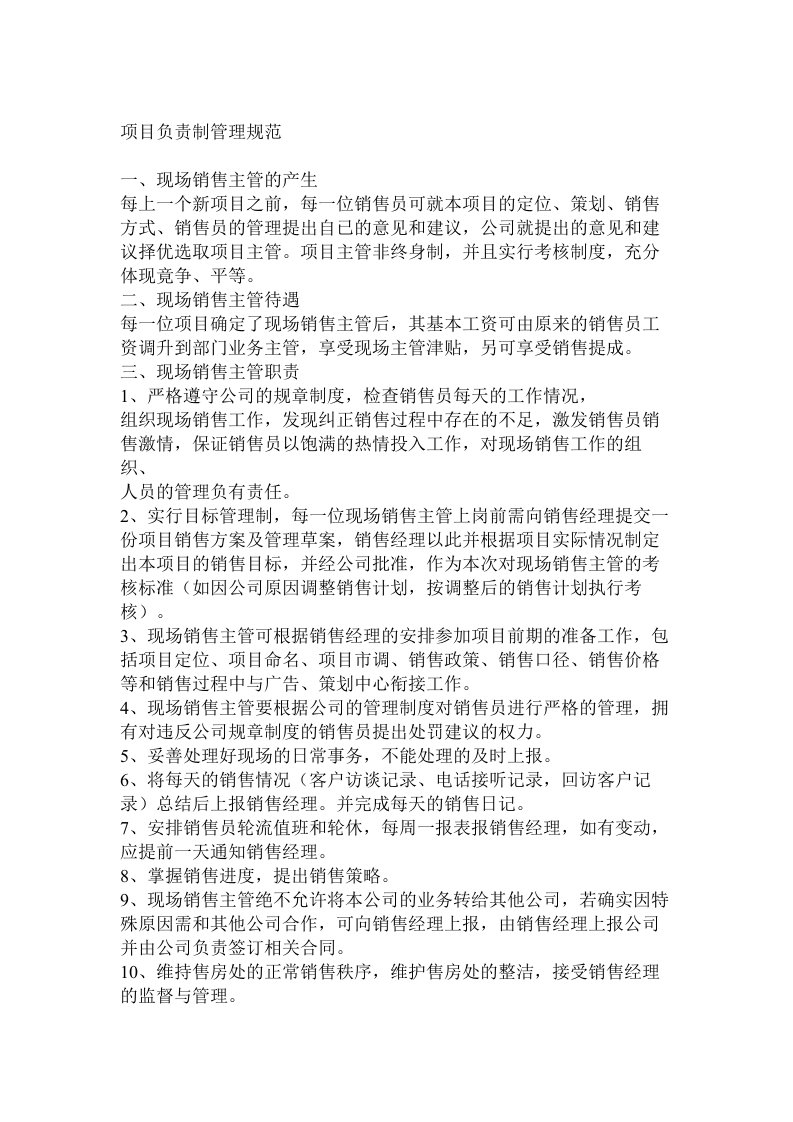 策划方案-房产公司策划文件项目负责制管理规范